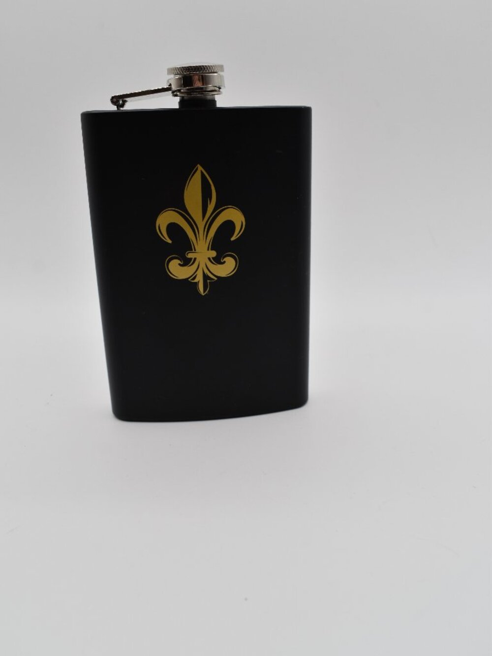 Black & Gold Fleur de Lis Hip Flask –New Orleans Saints - Stainless Steel Pocket